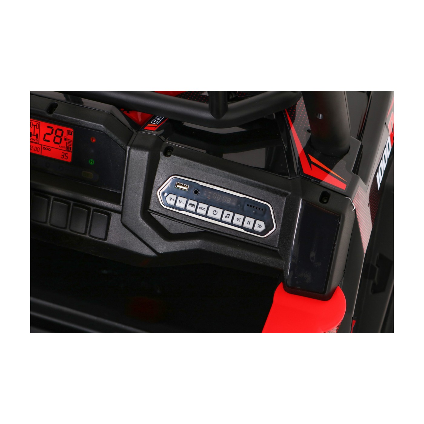 Buggy UTV Dětský stan Červený Dálkový Kufr Pomalý Start EVA MP3 LED