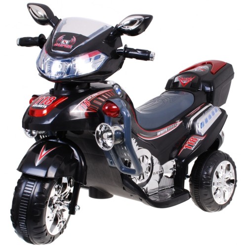 F928 Dětská baterie Motorka Černá + Kufr + Světla + Houkačka + Melodie