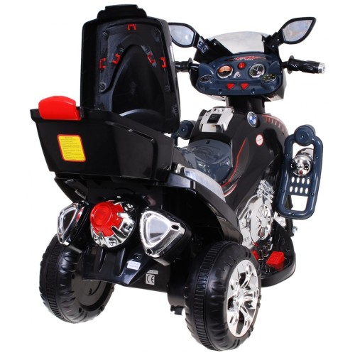 F928 Dětská baterie Motorka Černá + Kufr + Světla + Houkačka + Melodie