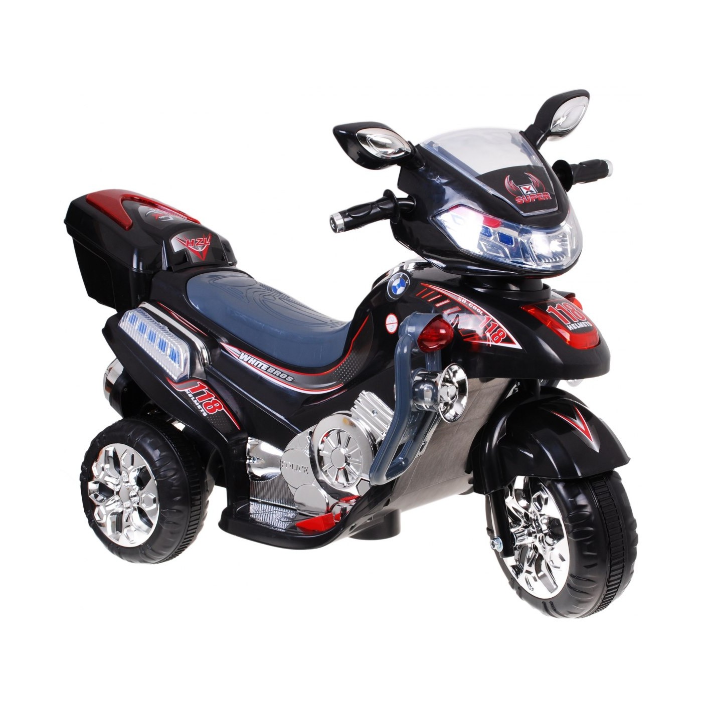F928 Dětská baterie Motorka Černá + Kufr + Světla + Houkačka + Melodie