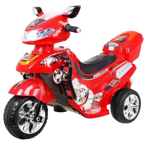 F928 Dětská baterie motocykl červená + kufr + světla + houkačka + melodie