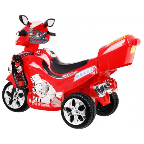 F928 Dětská baterie motocykl červená + kufr + světla + houkačka + melodie