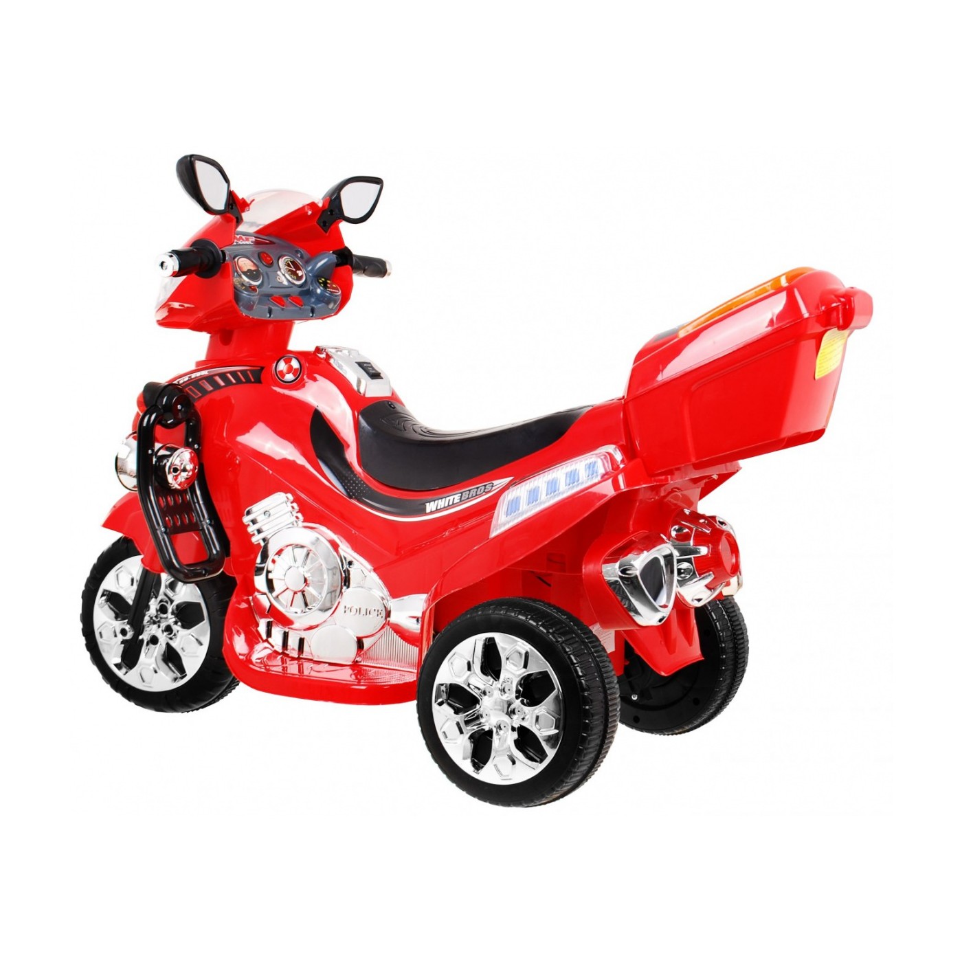 F928 Dětská baterie motocykl červená + kufr + světla + houkačka + melodie