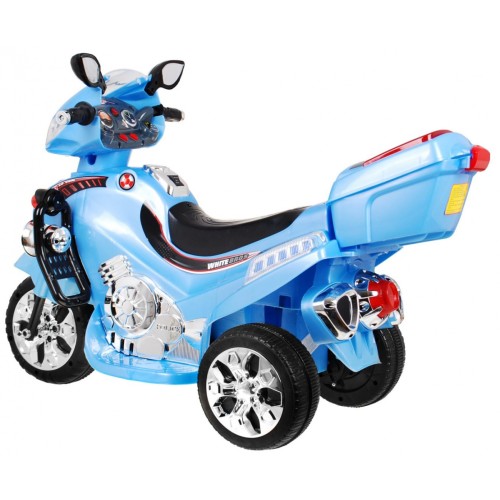 F928 Dětská baterie motocykl modrá + kufr + světla + houkačka + melodie