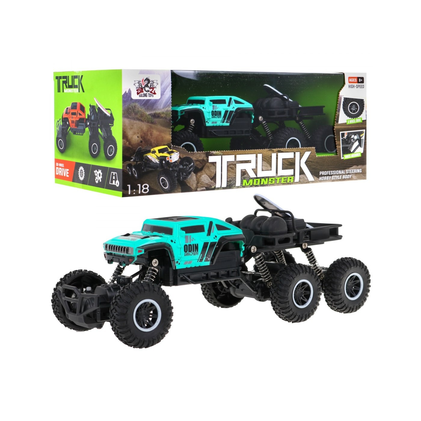 Pásový nákladní vůz Monster Kids 8+ Dálkové ovládání Model 1:18 Terénní vozidlo