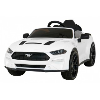 Autko Ford Mustang GT na baterii pro děti Bílá + Nastavení sedadla + LED audio + EVA + Pomalý start