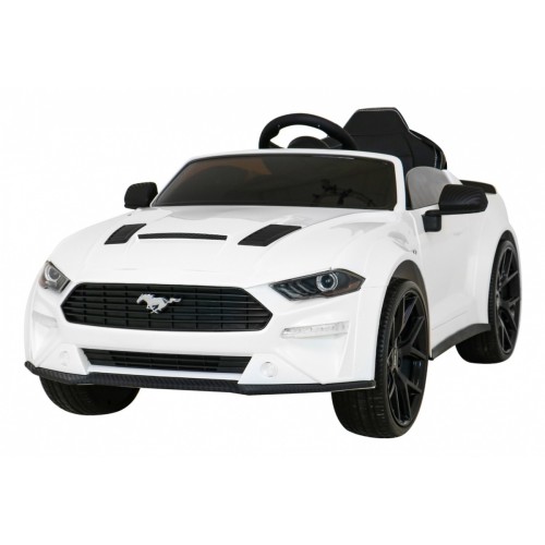 Autko Ford Mustang GT na baterii pro děti Bílá + Nastavení sedadla + LED audio + EVA + Pomalý start