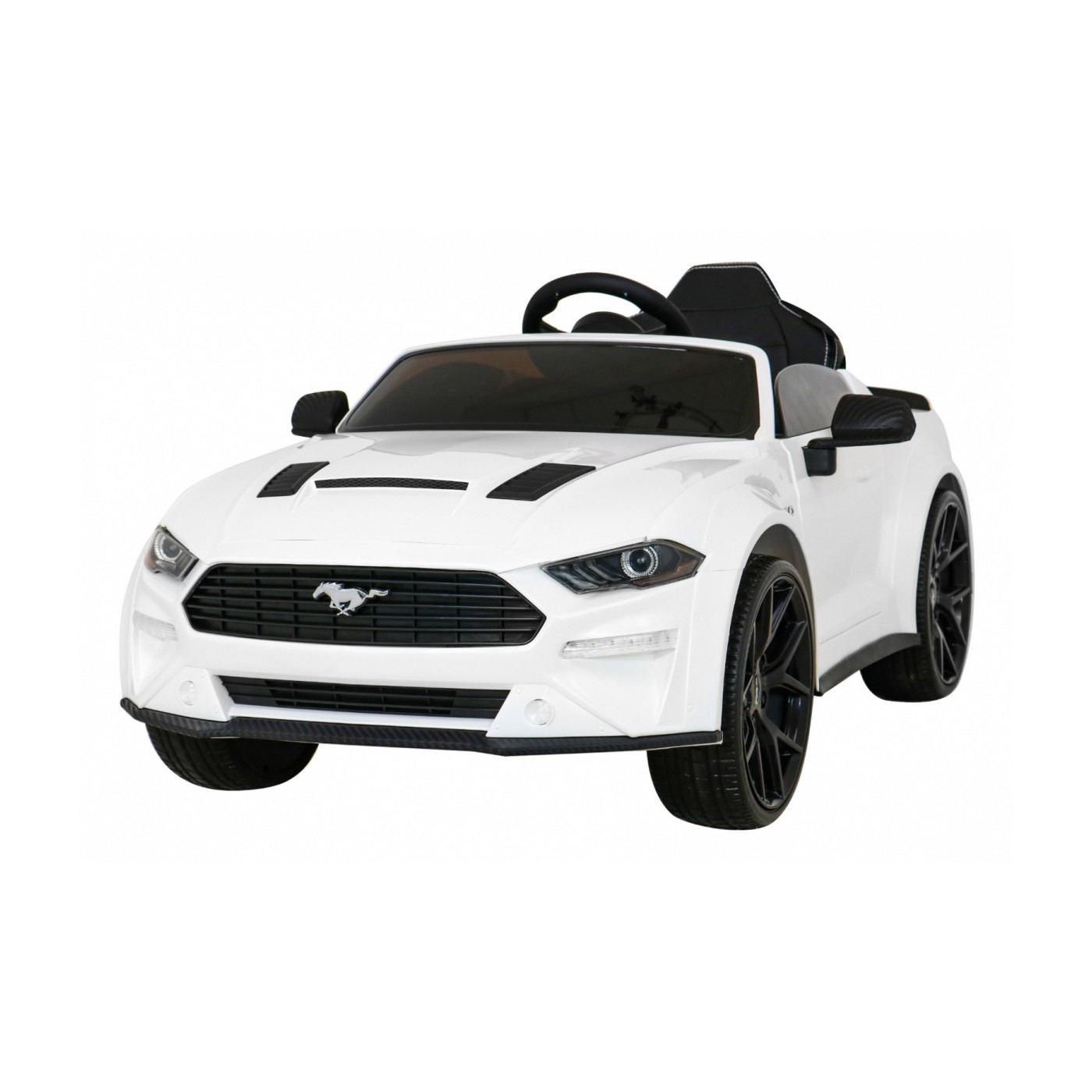 Autko Ford Mustang GT na baterii pro děti Bílá + Nastavení sedadla + LED audio + EVA + Pomalý start