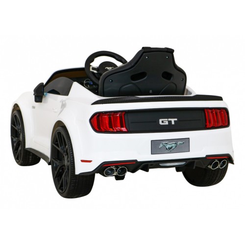 Autko Ford Mustang GT na baterii pro děti Bílá + Nastavení sedadla + LED audio + EVA + Pomalý start
