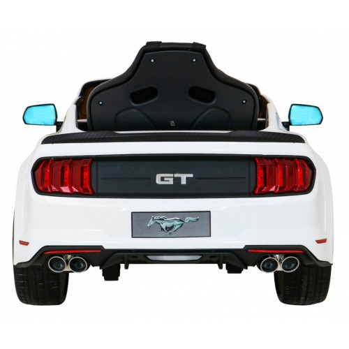 Autko Ford Mustang GT na baterii pro děti Bílá + Nastavení sedadla + LED audio + EVA + Pomalý start