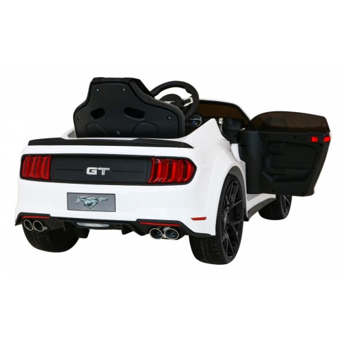 Autko Ford Mustang GT na baterii pro děti Bílá + Nastavení sedadla + LED audio + EVA + Pomalý start
