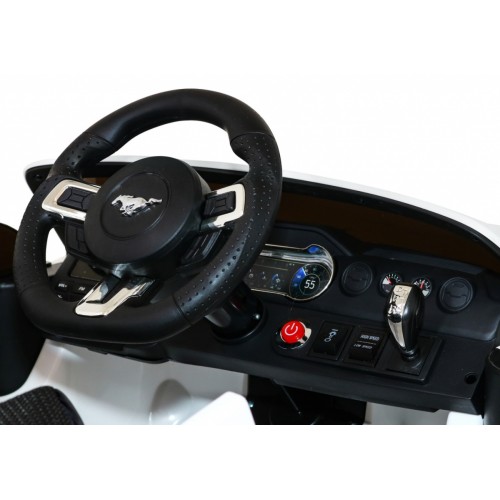 Autko Ford Mustang GT na baterii pro děti Bílá + Nastavení sedadla + LED audio + EVA + Pomalý start