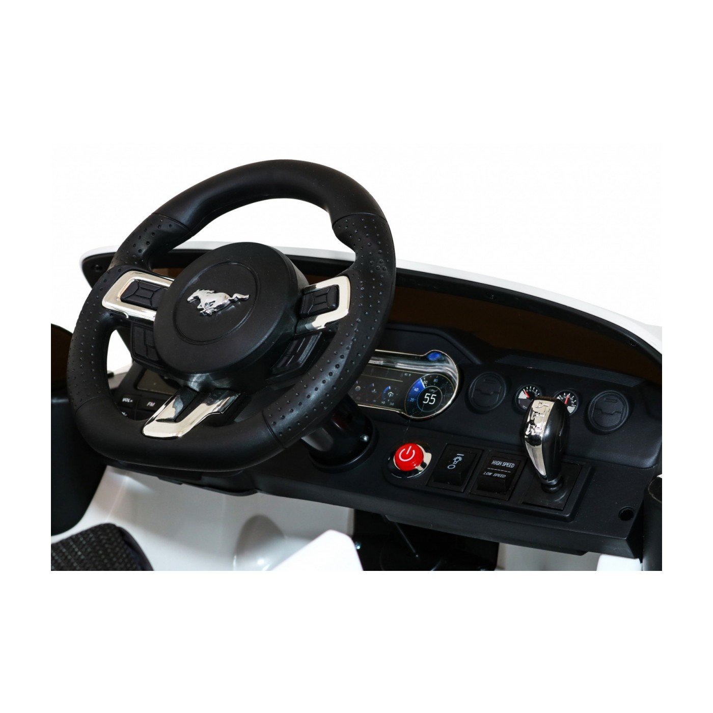 Autko Ford Mustang GT na baterii pro děti Bílá + Nastavení sedadla + LED audio + EVA + Pomalý start