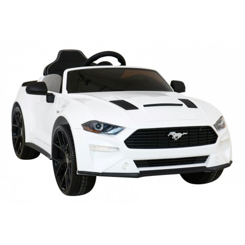 Autko Ford Mustang GT na baterii pro děti Bílá + Nastavení sedadla + LED audio + EVA + Pomalý start