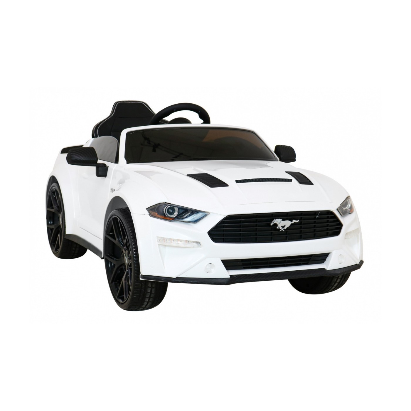 Autko Ford Mustang GT na baterii pro děti Bílá + Nastavení sedadla + LED audio + EVA + Pomalý start