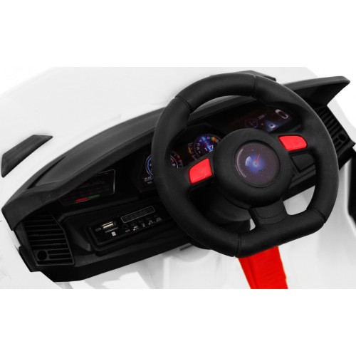 Autko Future na dětskou baterii bílá + dálkové ovládání + pomalý start + EVA + MP3 USB + LED