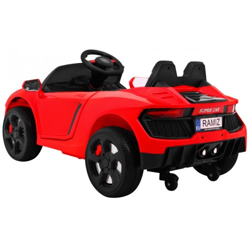 Autko Future dětská baterie červená + dálkové ovládání + pomalý start + EVA + MP3 USB + LED