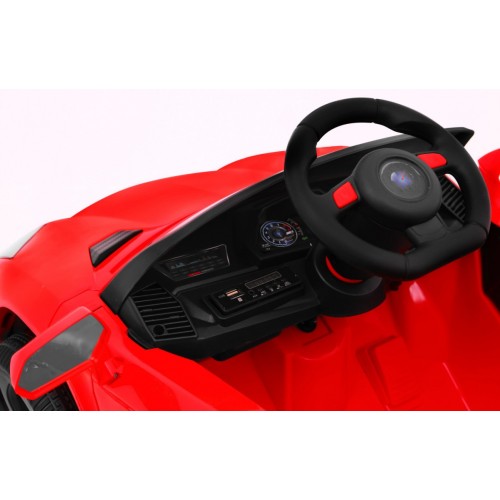 Autko Future dětská baterie červená + dálkové ovládání + pomalý start + EVA + MP3 USB + LED