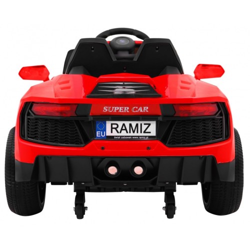 Autko Future dětská baterie červená + dálkové ovládání + pomalý start + EVA + MP3 USB + LED