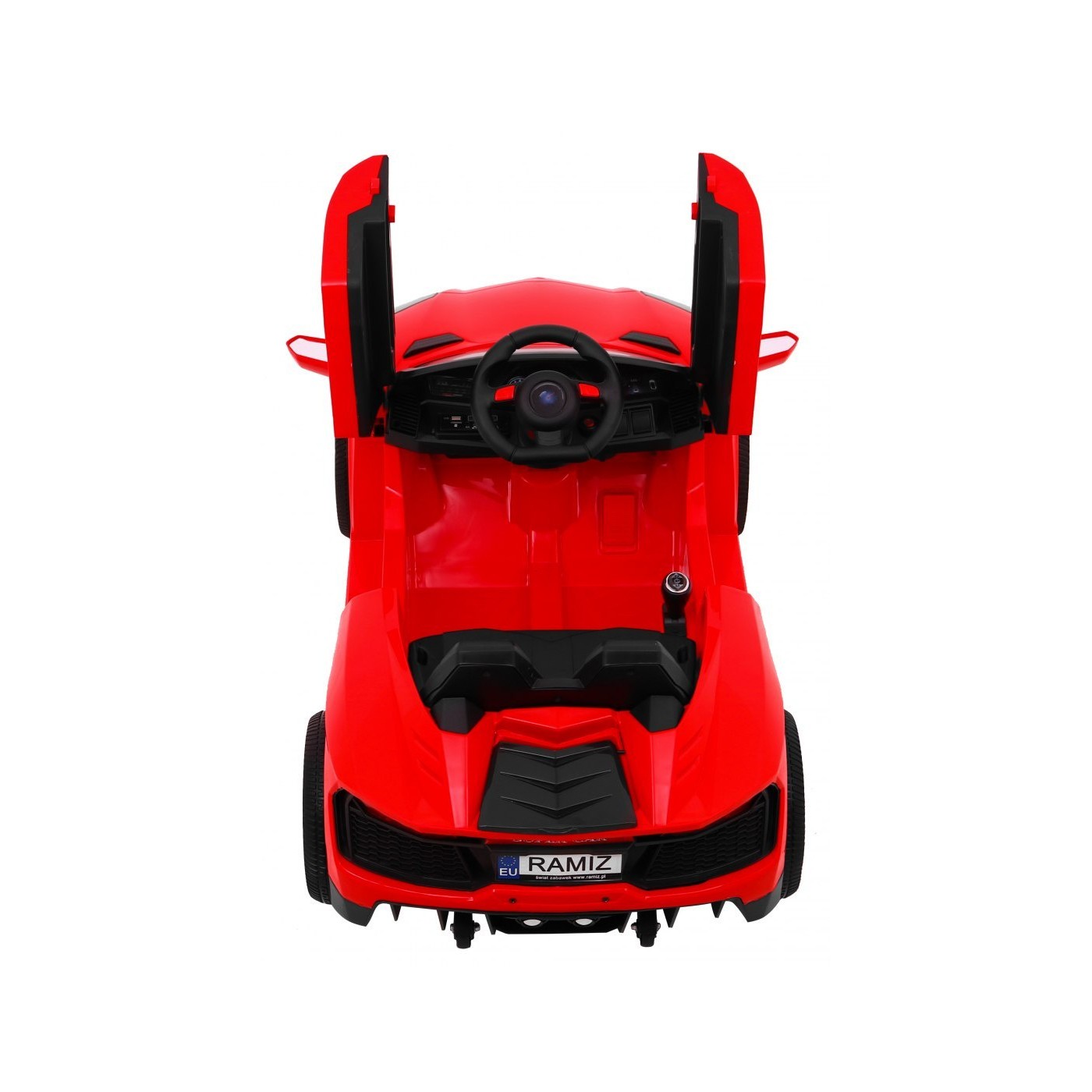 Autko Future dětská baterie červená + dálkové ovládání + pomalý start + EVA + MP3 USB + LED