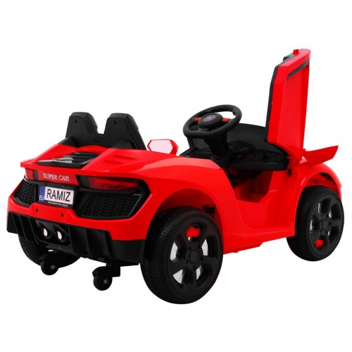 Autko Future dětská baterie červená + dálkové ovládání + pomalý start + EVA + MP3 USB + LED