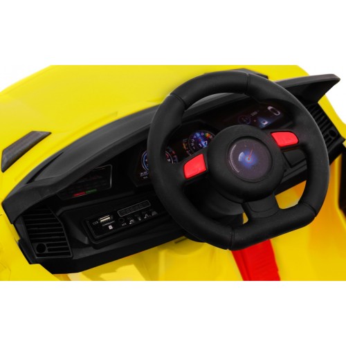 Autko Future pro dětskou baterii žlutý + dálkové ovládání + pomalý start + EVA + MP3 USB + LED