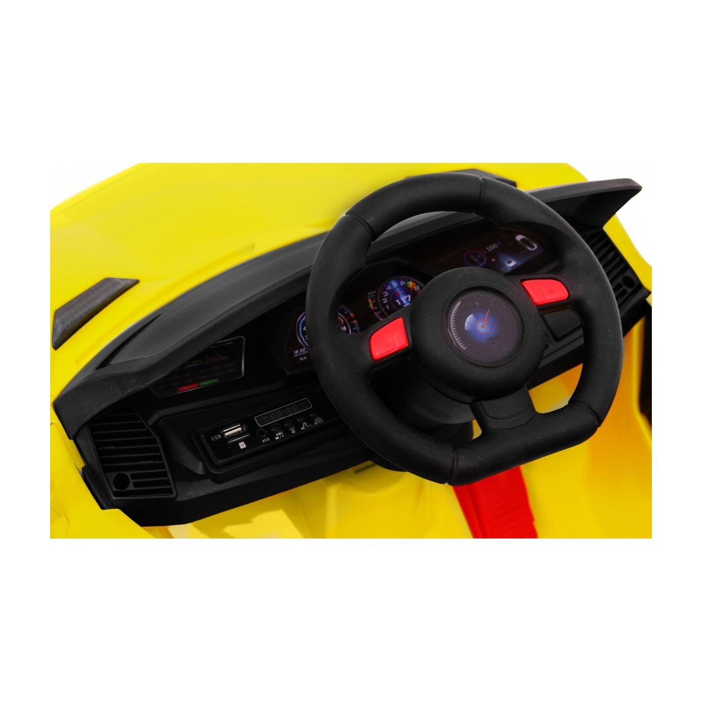 Autko Future pro dětskou baterii žlutý + dálkové ovládání + pomalý start + EVA + MP3 USB + LED