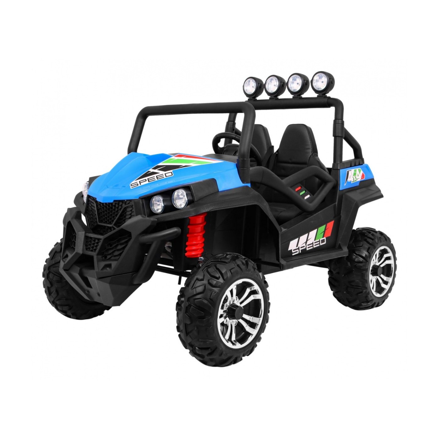Off-Road Grand Buggy Lift pro děti modrý 4x4 řízený dálkový nosič MP3 rádio LED