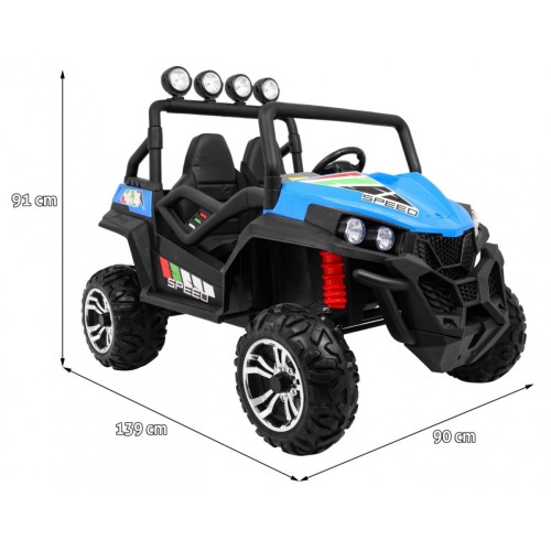 Off-Road Grand Buggy Lift pro děti modrý 4x4 řízený dálkový nosič MP3 rádio LED