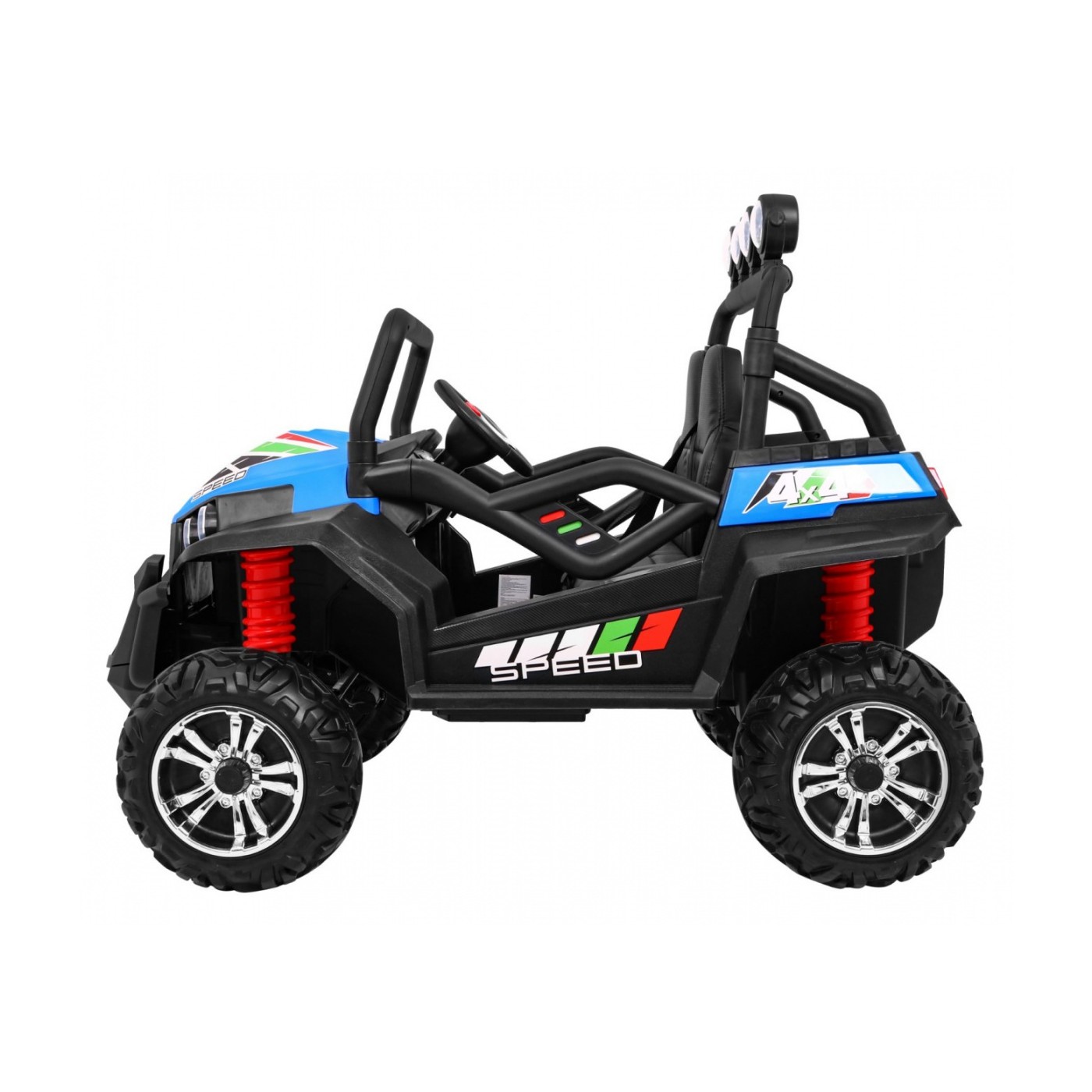Off-Road Grand Buggy Lift pro děti modrý 4x4 řízený dálkový nosič MP3 rádio LED