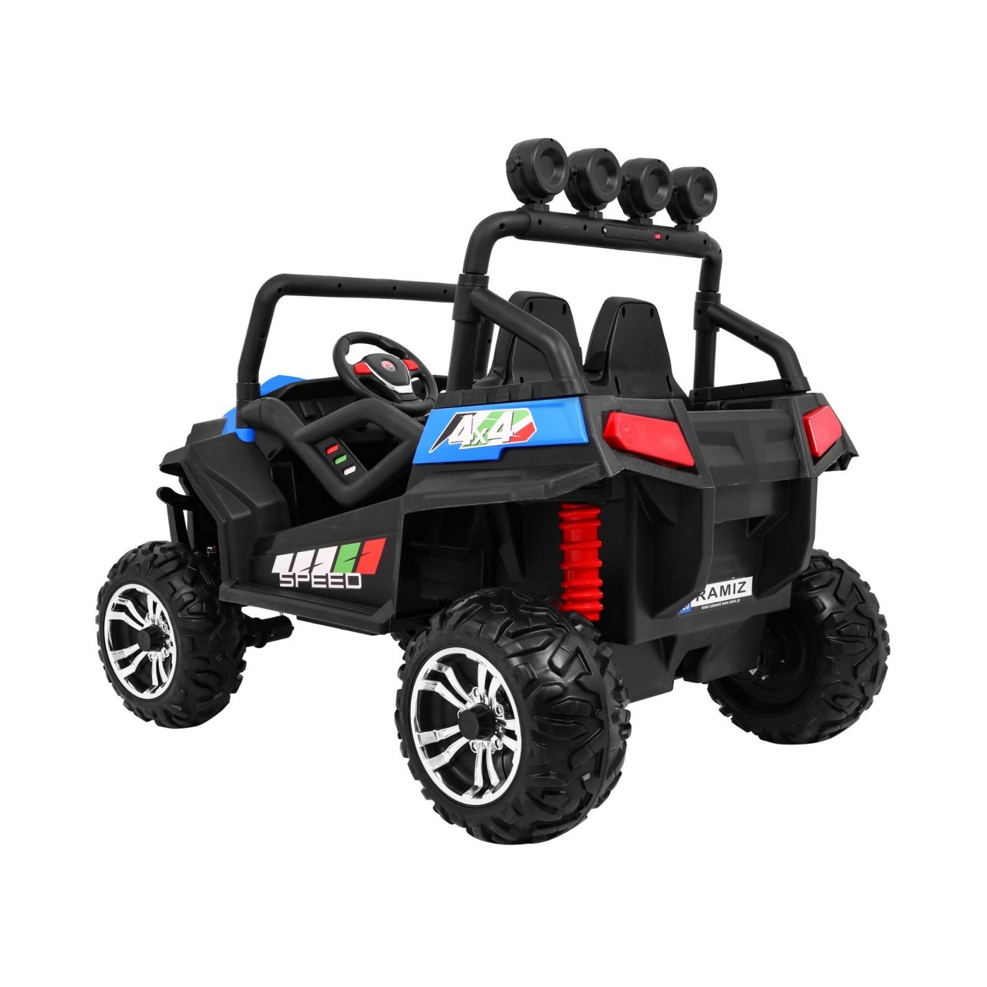 Off-Road Grand Buggy Lift pro děti modrý 4x4 řízený dálkový nosič MP3 rádio LED