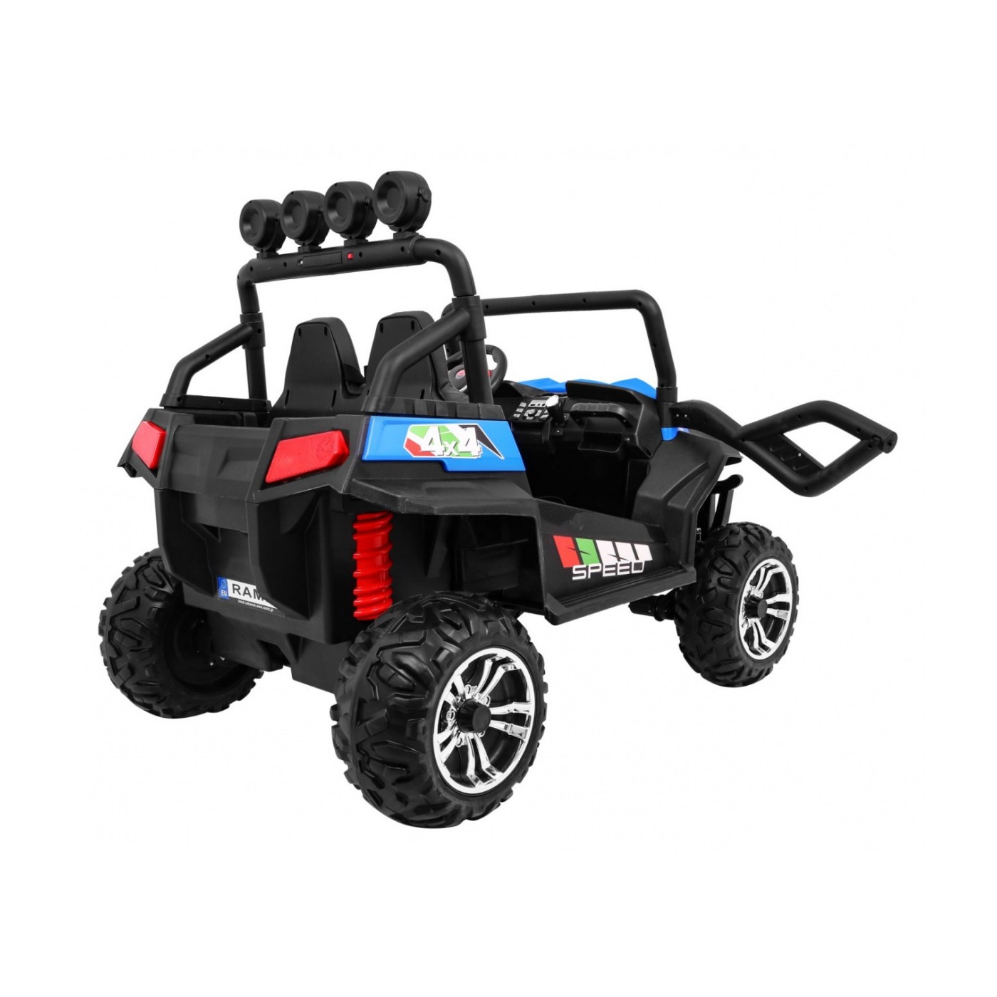 Off-Road Grand Buggy Lift pro děti modrý 4x4 řízený dálkový nosič MP3 rádio LED