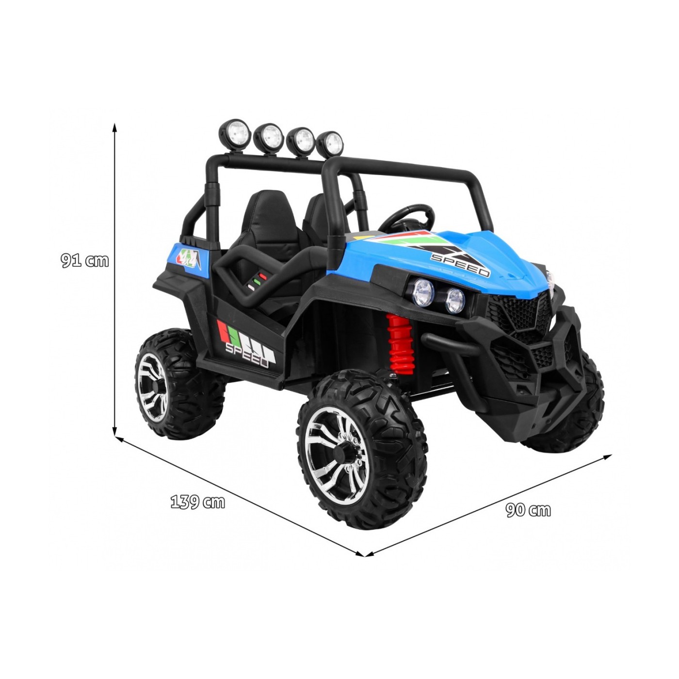 Grand Buggy Strong Lift Kids Blue Driven 4x4 dálkové ovládání kufr rádio MP3 LED