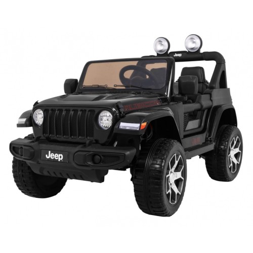 Jeep Wrangler Rubicon dětská baterie černá + dálkové ovládání + rádio MP3 LED + kola EVA