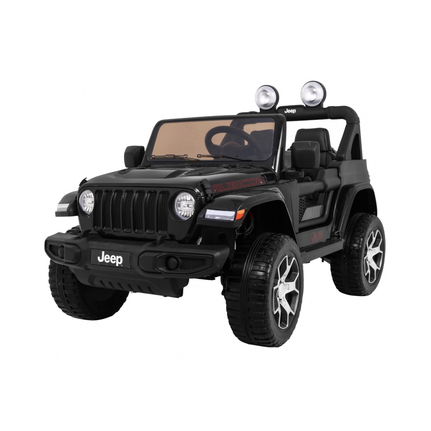 Jeep Wrangler Rubicon dětská baterie černá + dálkové ovládání + rádio MP3 LED + kola EVA