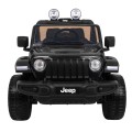 Jeep Wrangler Rubicon dětská baterie černá + dálkové ovládání + rádio MP3 LED + kola EVA