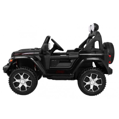 Jeep Wrangler Rubicon dětská baterie černá + dálkové ovládání + rádio MP3 LED + kola EVA