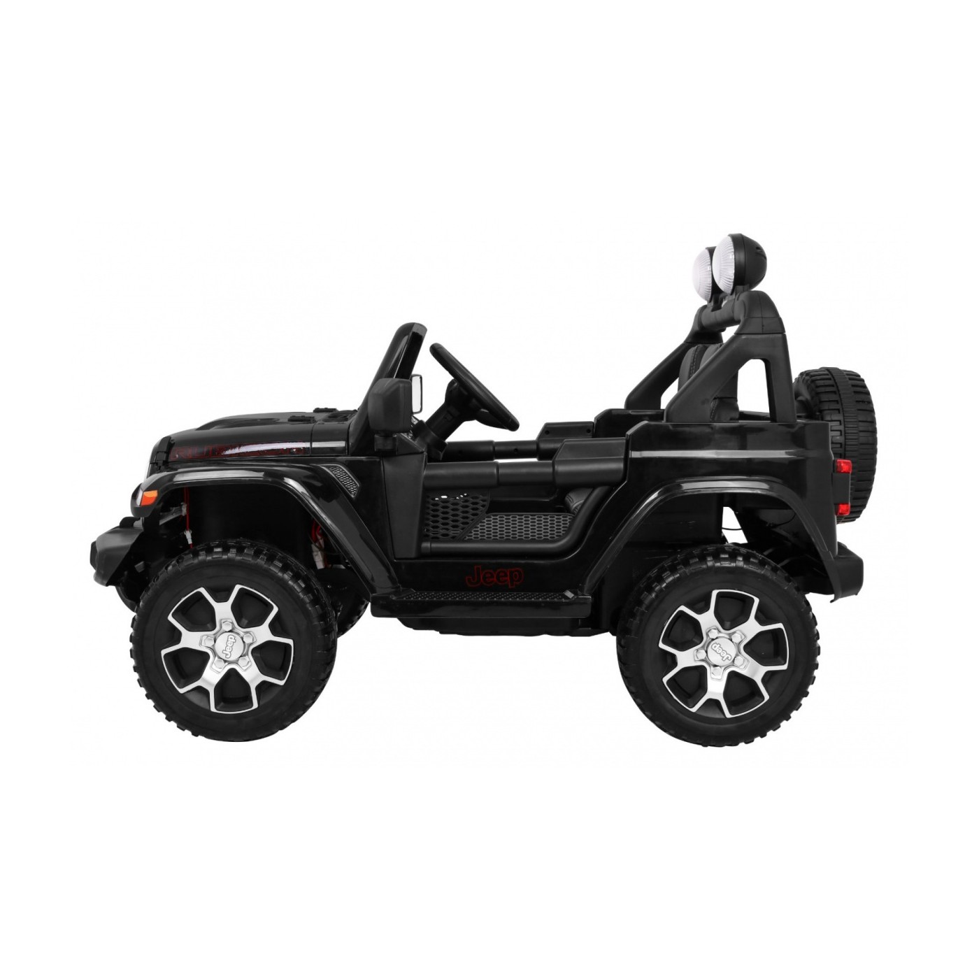 Jeep Wrangler Rubicon dětská baterie černá + dálkové ovládání + rádio MP3 LED + kola EVA