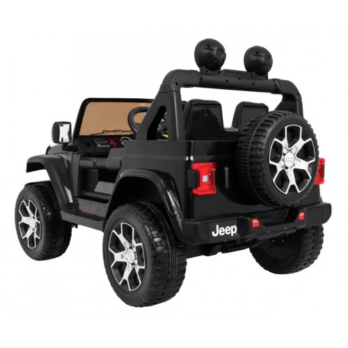 Jeep Wrangler Rubicon dětská baterie černá + dálkové ovládání + rádio MP3 LED + kola EVA
