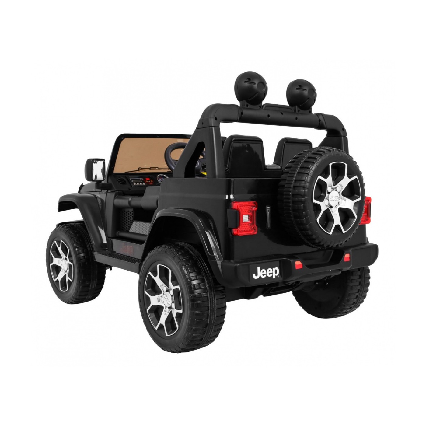 Jeep Wrangler Rubicon dětská baterie černá + dálkové ovládání + rádio MP3 LED + kola EVA