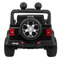 Jeep Wrangler Rubicon dětská baterie černá + dálkové ovládání + rádio MP3 LED + kola EVA