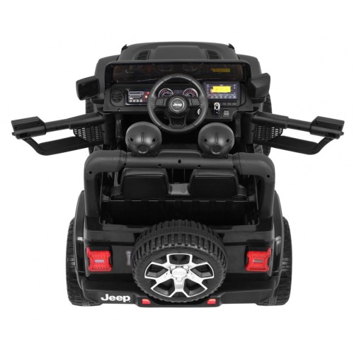 Jeep Wrangler Rubicon dětská baterie černá + dálkové ovládání + rádio MP3 LED + kola EVA
