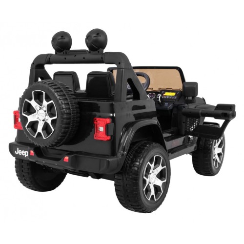 Jeep Wrangler Rubicon dětská baterie černá + dálkové ovládání + rádio MP3 LED + kola EVA