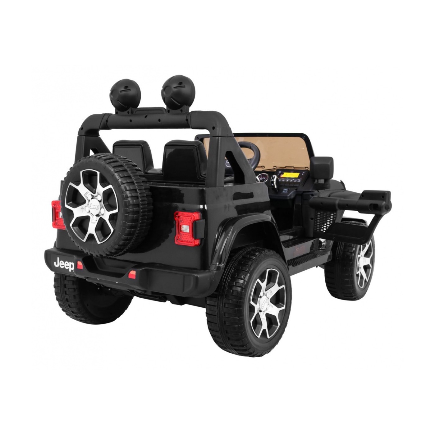 Jeep Wrangler Rubicon dětská baterie černá + dálkové ovládání + rádio MP3 LED + kola EVA