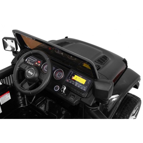 Jeep Wrangler Rubicon dětská baterie černá + dálkové ovládání + rádio MP3 LED + kola EVA