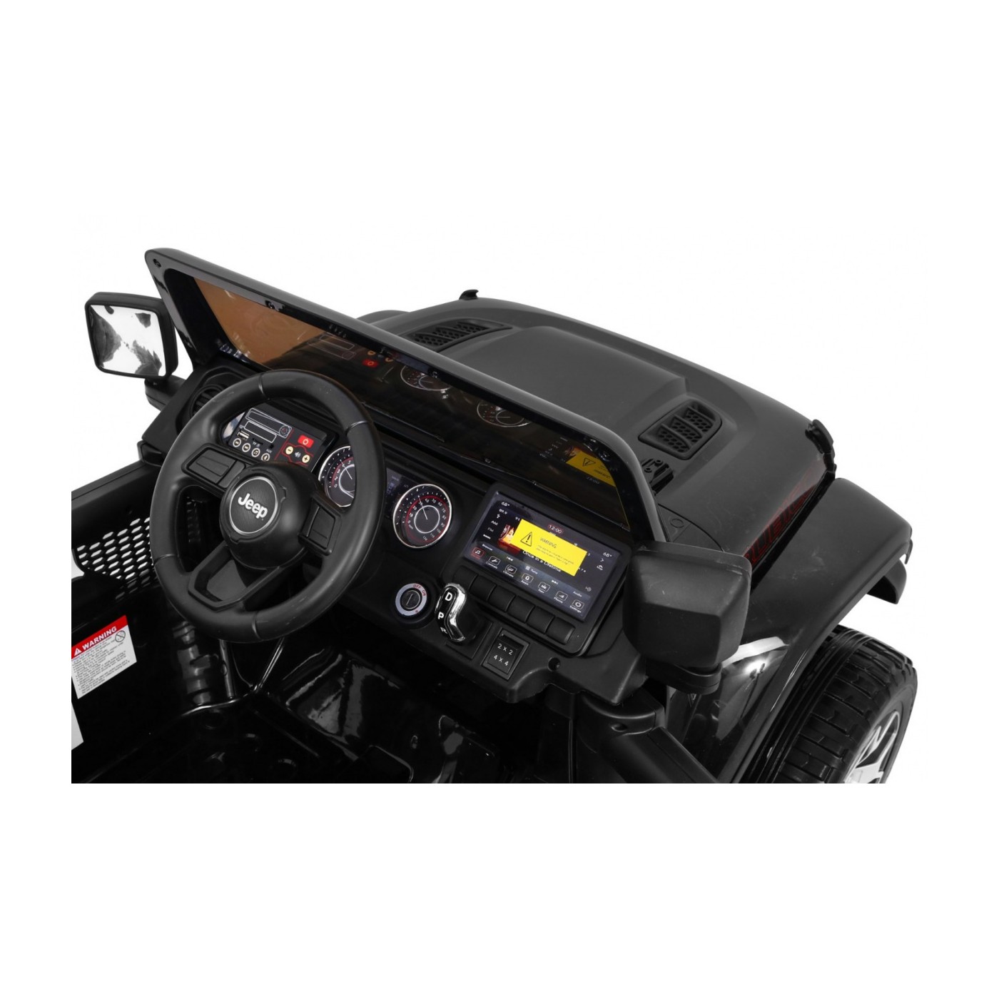 Jeep Wrangler Rubicon dětská baterie černá + dálkové ovládání + rádio MP3 LED + kola EVA