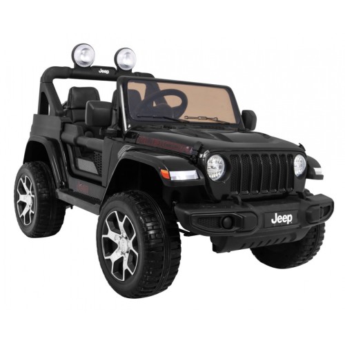 Jeep Wrangler Rubicon dětská baterie černá + dálkové ovládání + rádio MP3 LED + kola EVA