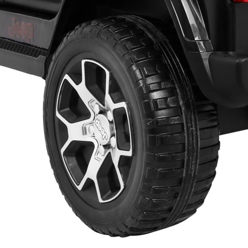 Jeep Wrangler Rubicon dětská baterie černá + dálkové ovládání + rádio MP3 LED + kola EVA