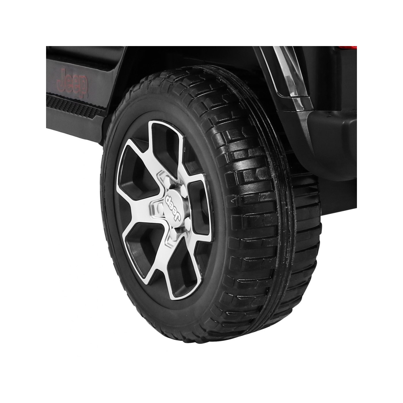 Jeep Wrangler Rubicon dětská baterie černá + dálkové ovládání + rádio MP3 LED + kola EVA