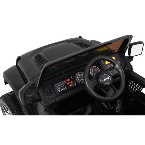 Jeep Wrangler Rubicon dětská baterie černá + dálkové ovládání + rádio MP3 LED + kola EVA